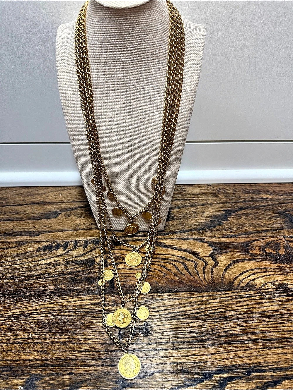 Vintage Goldette Gold-Tone Layered Coin Necklace Like New